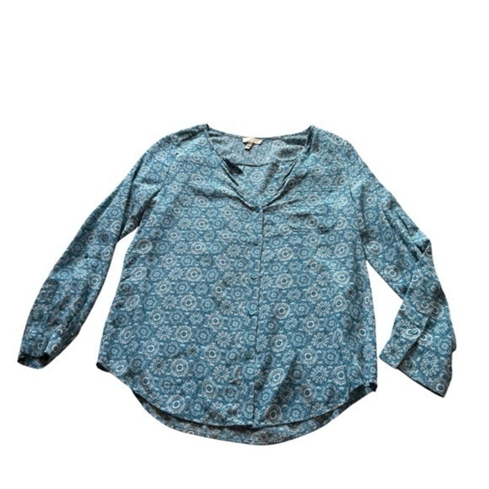 Beautiful teal blue paisley 100% silk Joie blouse shirt